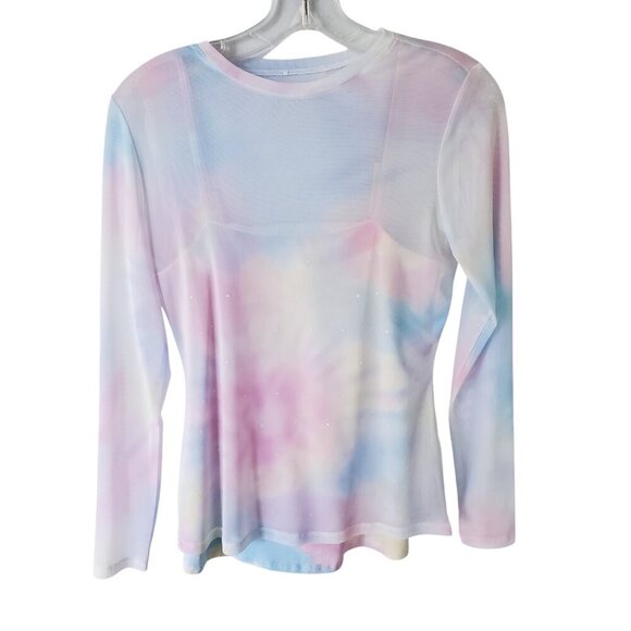 Fairycore Mesh 2-piece Pastel LS Tee over Matching Cami with Rhinestones Size M - Picture 16 of 16